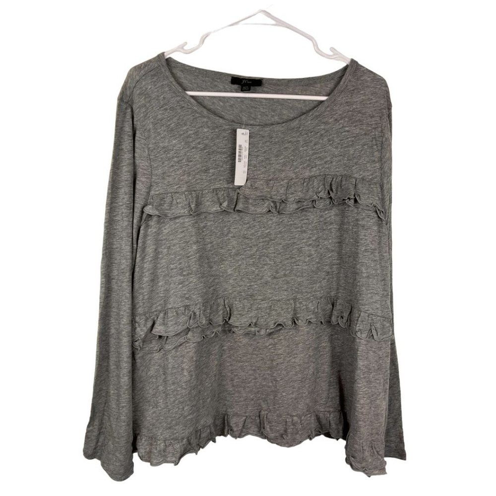 Asymmetrical Ruffle Front 100% Cotton Long Sleeve Top Sz XXL